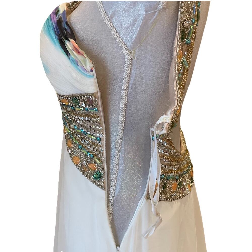 Terani Couture Rhinestone Colorful Floral Halter Neck Prom or Pageant gown Sz 0 - Picture 13 of 16